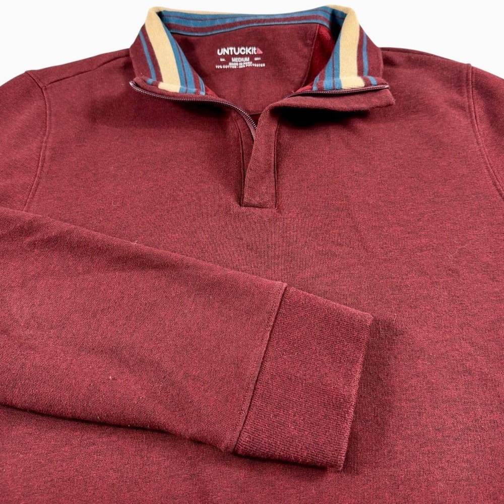 UNTUCKit Corral Mens Medium Burgundy Heather Quarter Zip Pullover Sweatshirt
